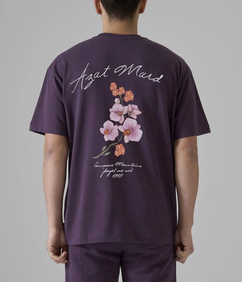Azat Mard T shirt Floral Print Men’s midnight Plum Small